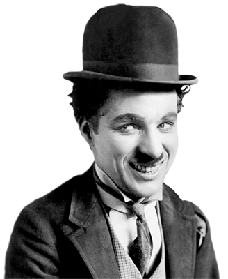 Charlie Chaplin som sin mest kända karaktär "Luffaren".